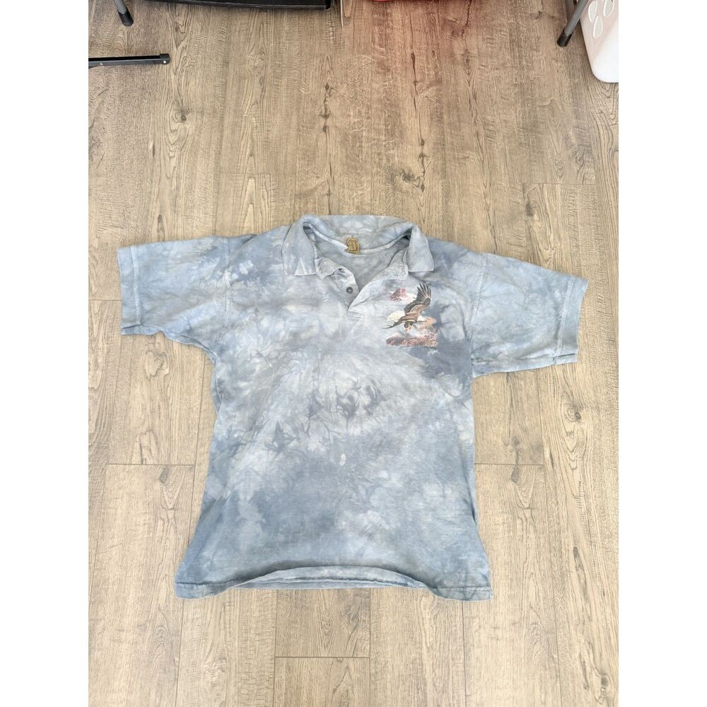Vintage Americano  Bald Eagle Polo Shirt XL Gray Tie Dye 90s USA Made Gorpcore